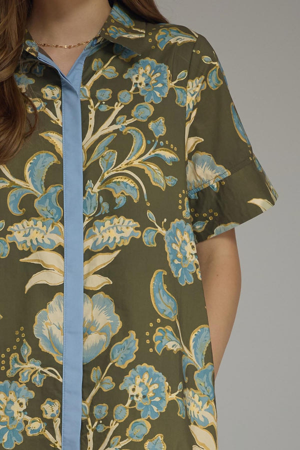 Floral Print Dress- Olive