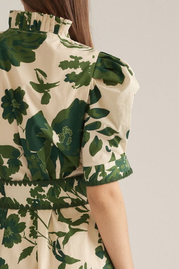 Floral Puff Sleeve Dress- Olive
