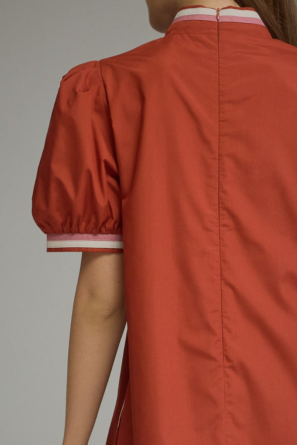 Solid Puff Sleeve Dress- Rust