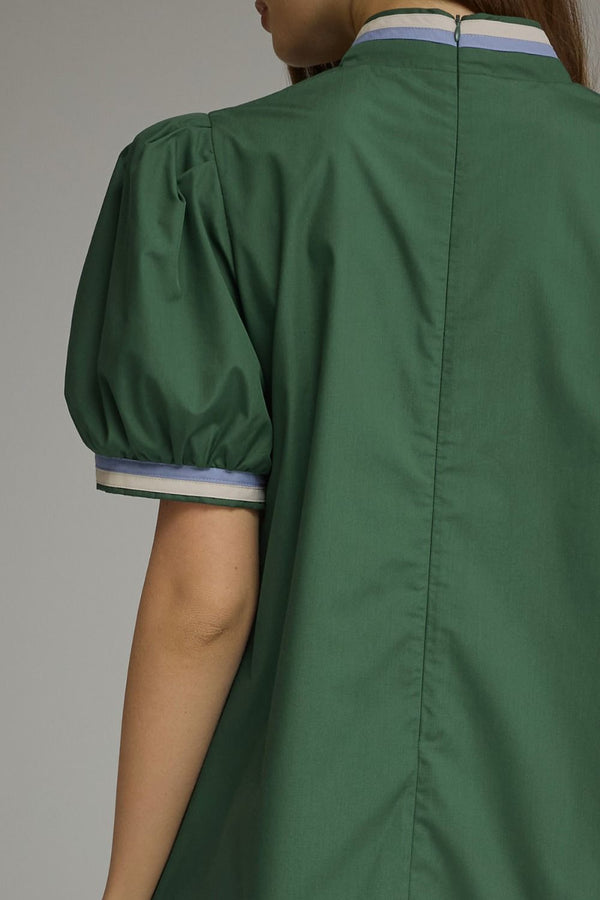Solid Puff Sleeve Dress- H. Green