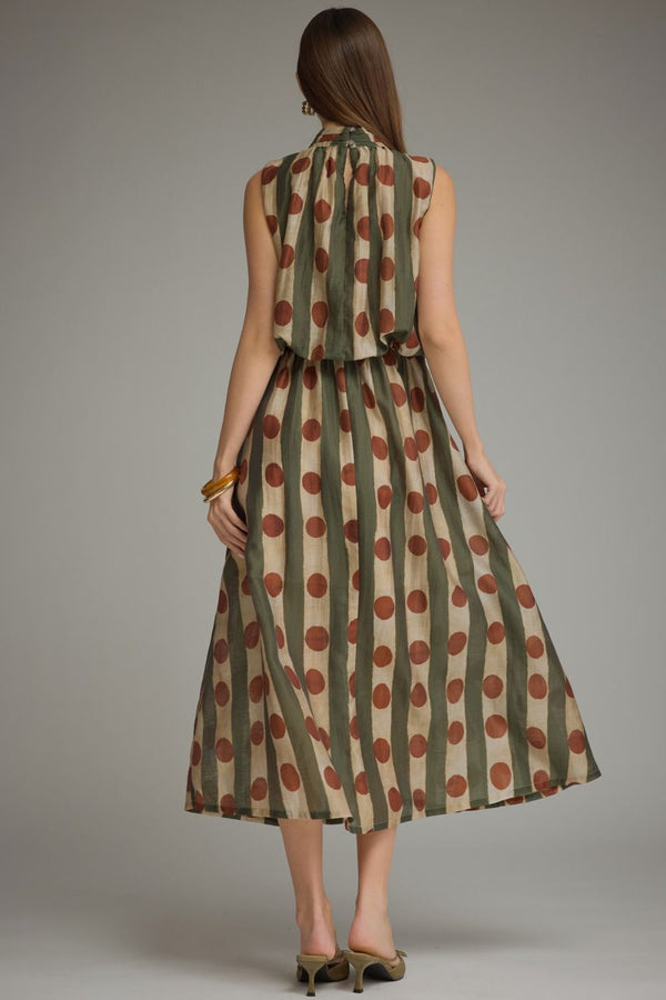 Printed Sleeveless Dress- Olive