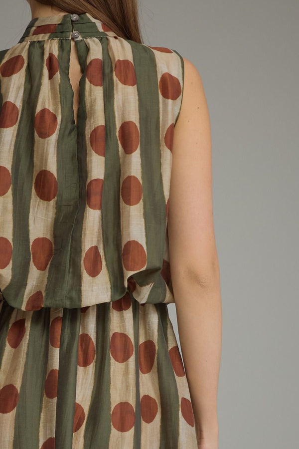 Printed Sleeveless Dress- Olive
