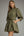 Solid ¾ Balloon Sleeve Dress- Army