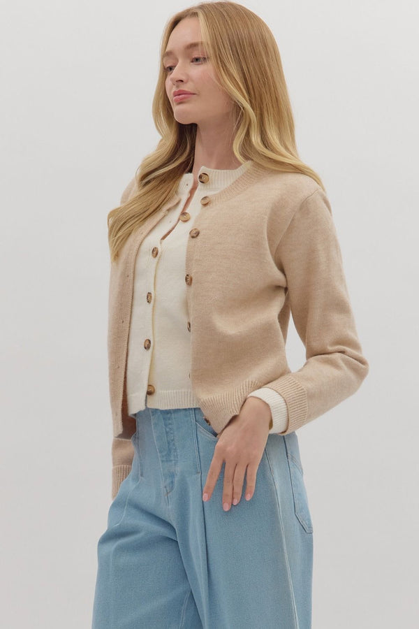 Solid Knit Cardigan- Oatmeal