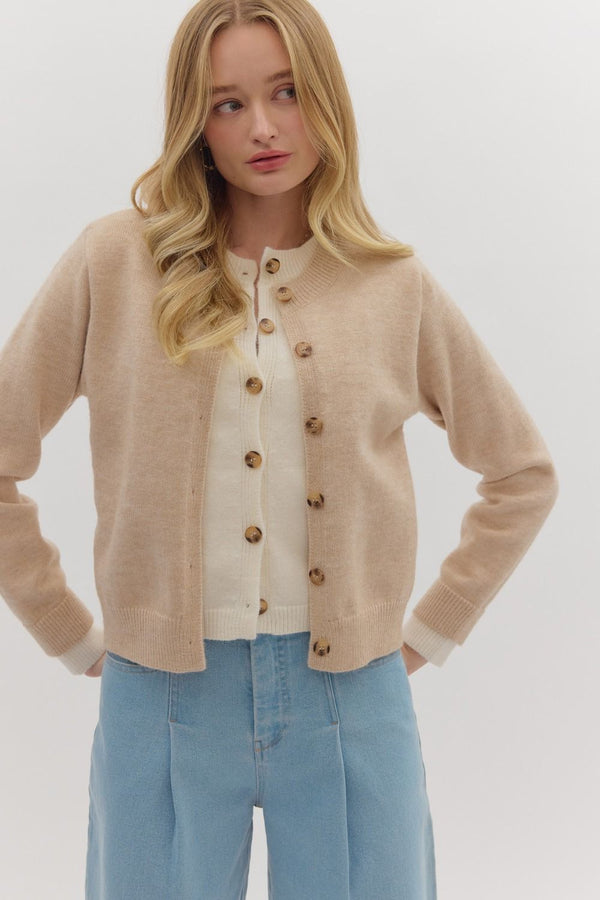 Solid Knit Cardigan- Oatmeal