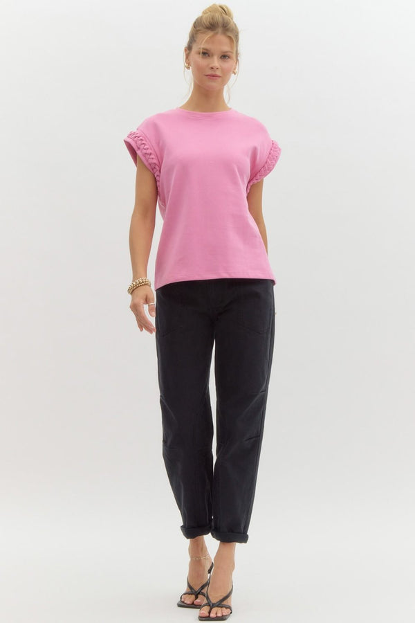 Braided Cuff Top- Pink