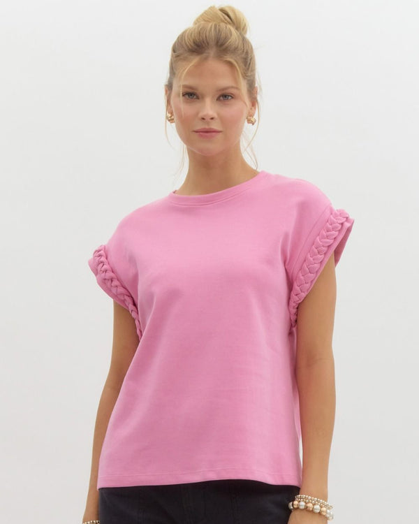 Braided Cuff Top- Pink