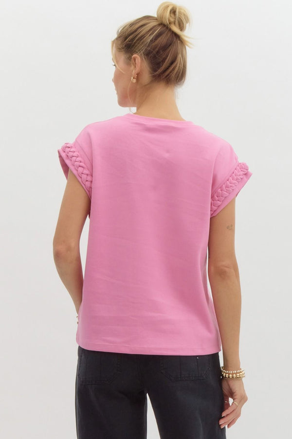 Braided Cuff Top- Pink