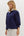 Contrast Ruffle Neck Popover Top- Navy