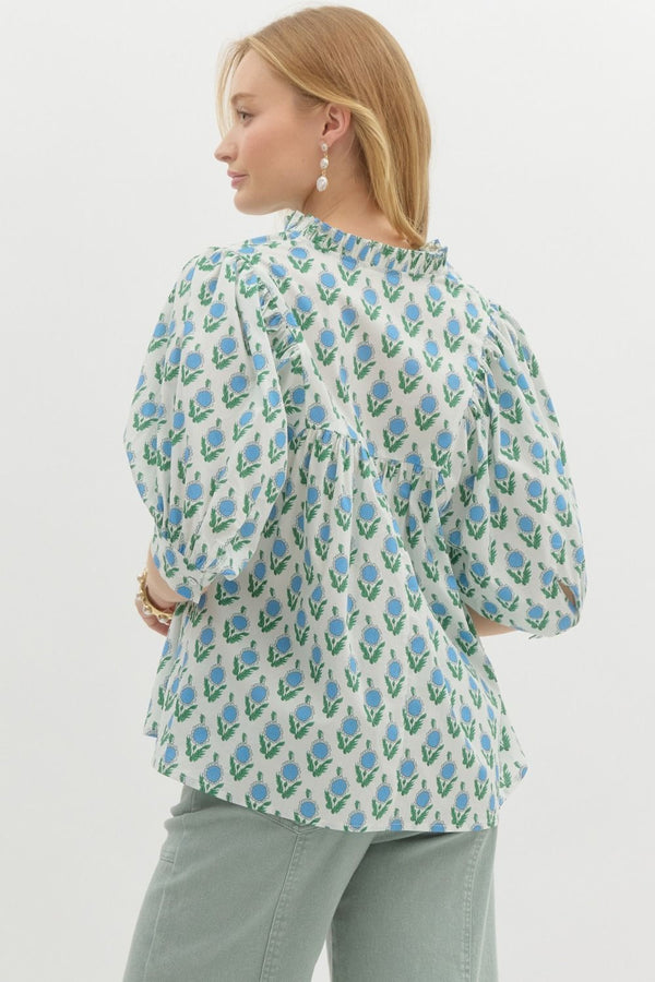 Floral Print Pullover Top- Off White
