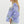 Mixed-Print Ruffle Pullover Top- Blue