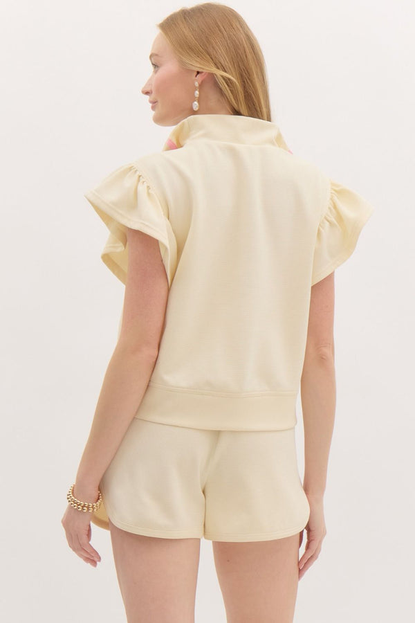 Solid Jersey Knit Flutter Short Set- Vanilla