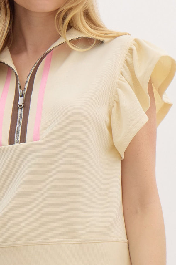 Solid Jersey Knit Flutter Short Set- Vanilla