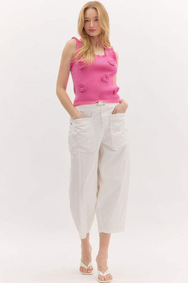Ribbed Sleeveless Knit Sweater- Bubble Gum