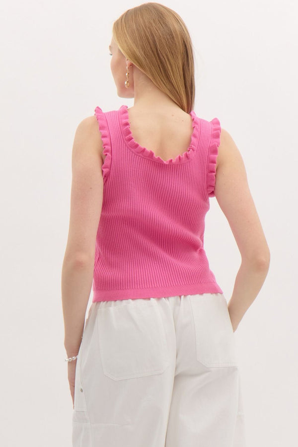 Ribbed Sleeveless Knit Sweater- Bubble Gum