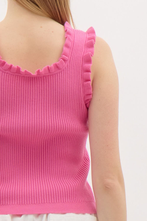 Ribbed Sleeveless Knit Sweater- Bubble Gum