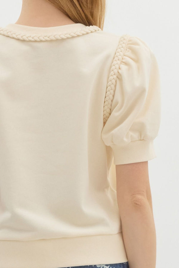 French Terry Puff Sleeve Top- Ecru