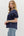 V-Neck Cuff Band Puff Sleeve Top- Navy