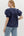 V-Neck Cuff Band Puff Sleeve Top- Navy