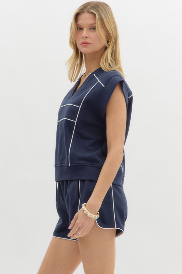 Solid Jersey Knit Short Set- Navy