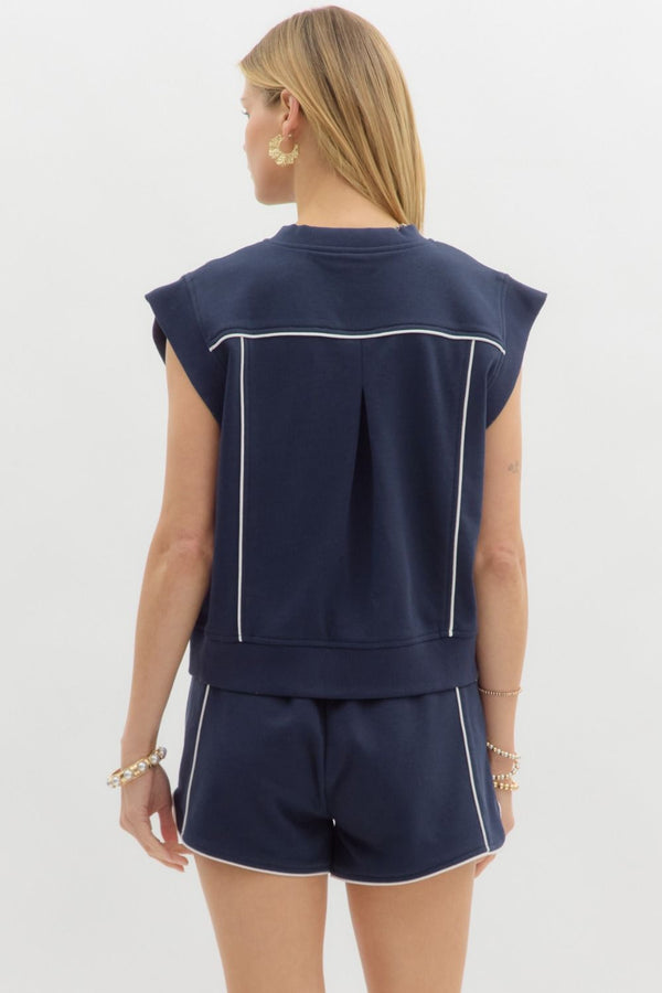 Solid Jersey Knit Short Set- Navy