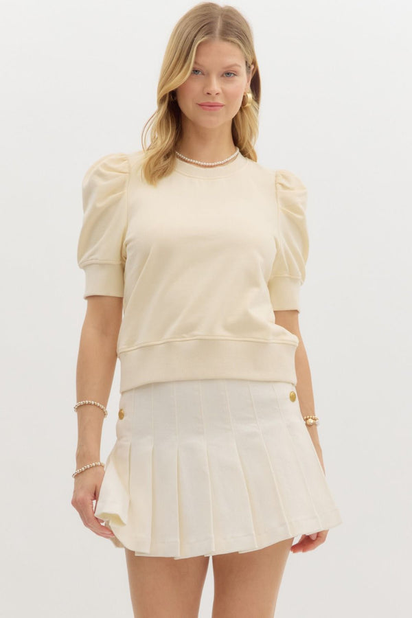 Crewneck Knit Pullover Top- Cream