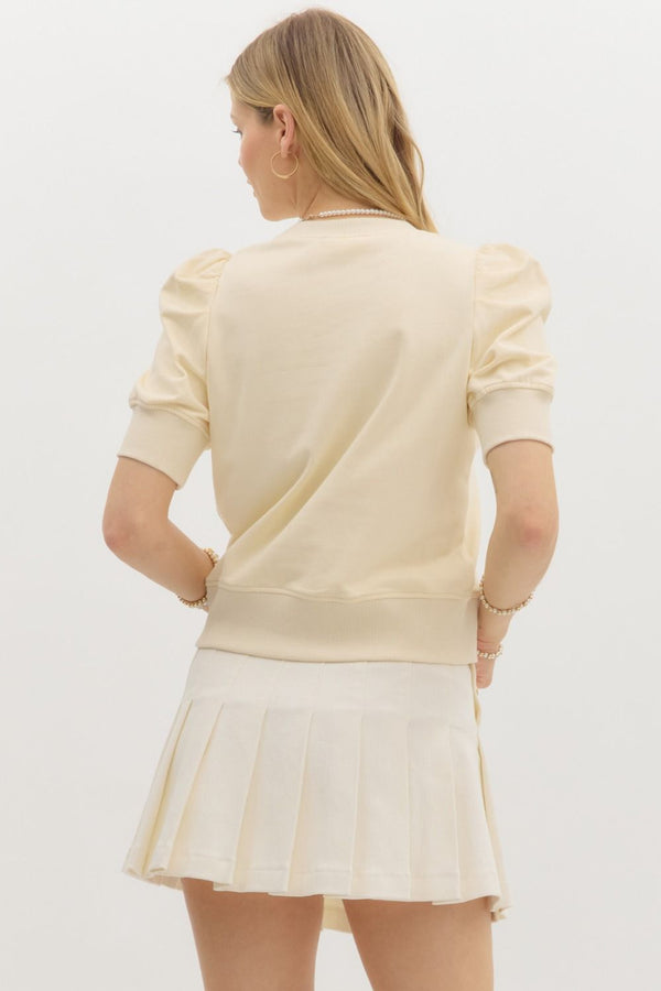 Crewneck Knit Pullover Top- Cream