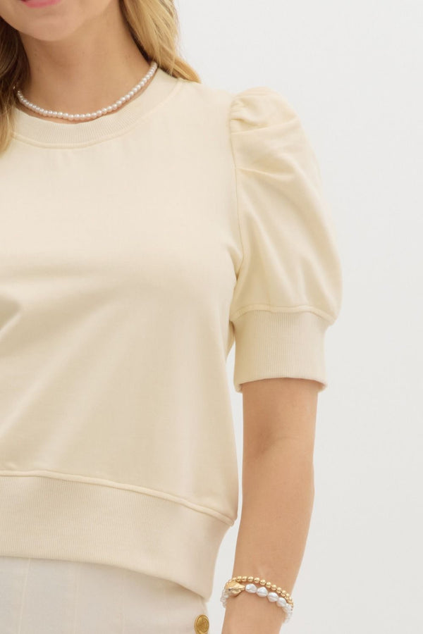 Crewneck Knit Pullover Top- Cream