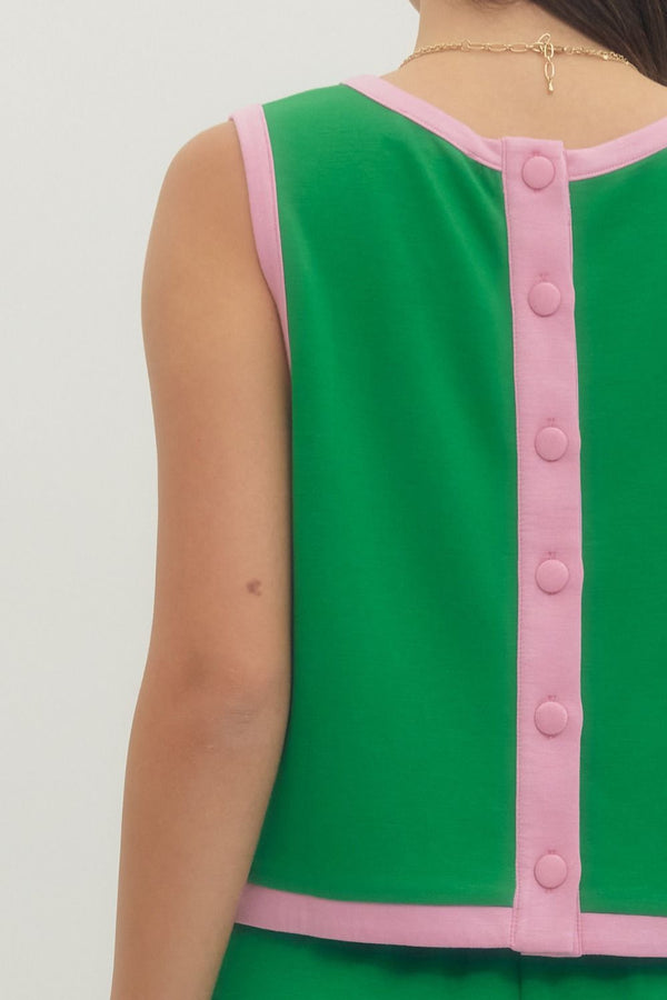 Solid Sleeveless Knit Skort Set- Green