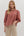 Floral Print 3/4 Sleeve Half Zip Top- Rust