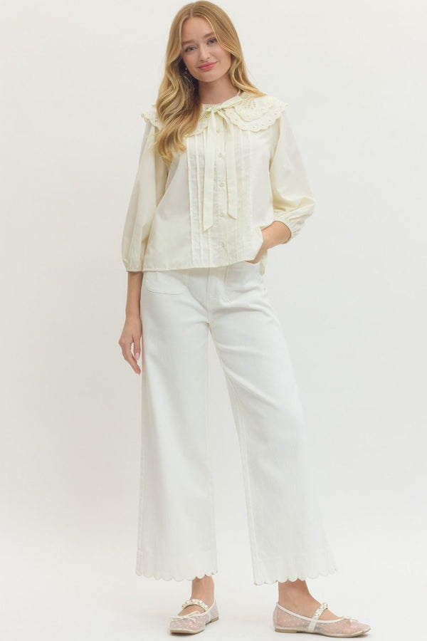 Solid 3/4 Sleeve Top- Cream
