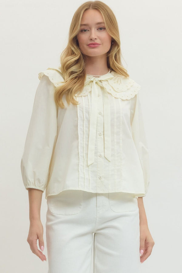 Solid 3/4 Sleeve Top- Cream