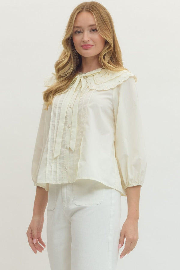 Solid 3/4 Sleeve Top- Cream