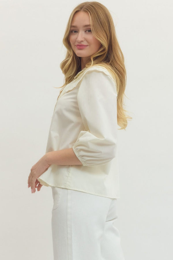 Solid 3/4 Sleeve Top- Cream