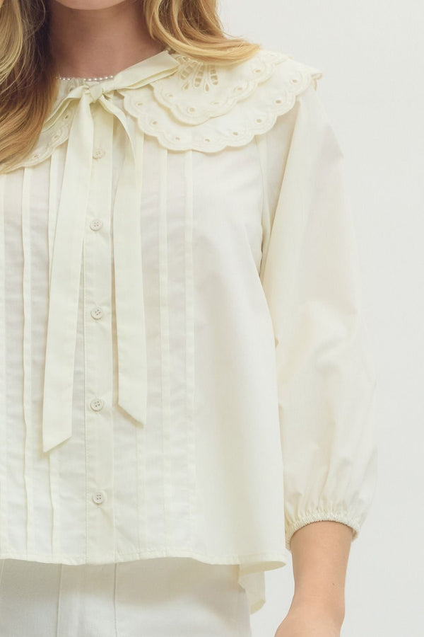 Solid 3/4 Sleeve Top- Cream
