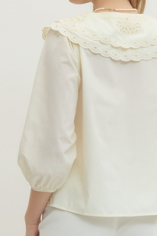 Solid 3/4 Sleeve Top- Cream
