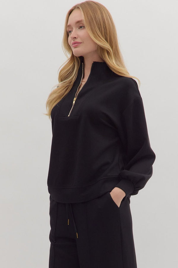 Solid Knit Pants Set- Black