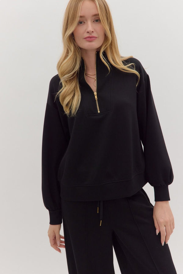 Solid Knit Pants Set- Black