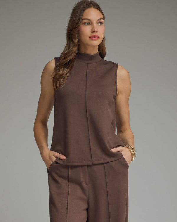 Solid Knit Mock Neck Pants Set- Brown