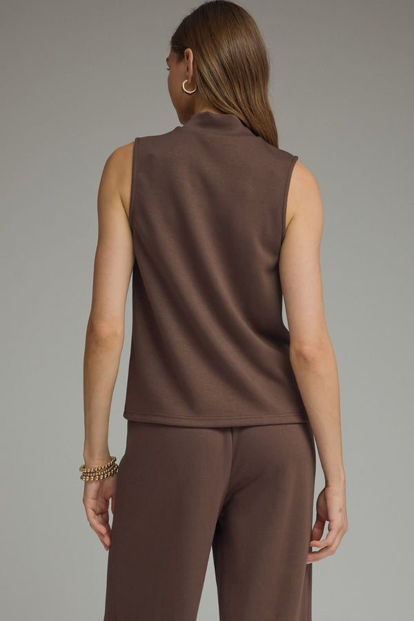Solid Knit Mock Neck Pants Set- Brown