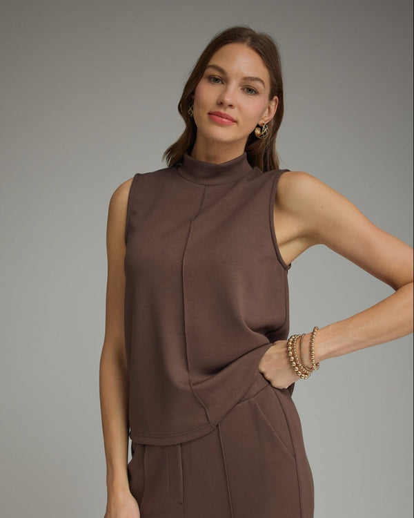 Solid Knit Mock Neck Pants Set- Brown