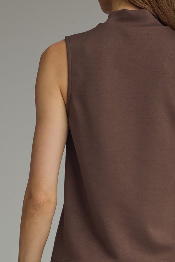 Solid Knit Mock Neck Pants Set- Brown
