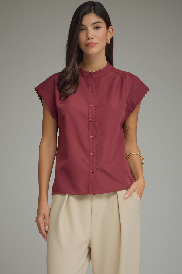 Solid Scallop Top- Wine