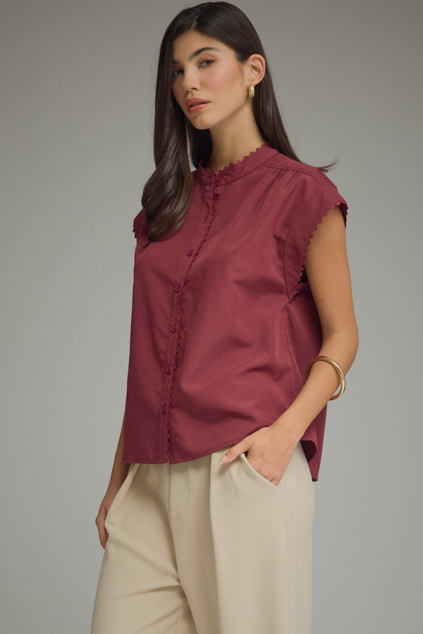 Solid Scallop Top- Wine