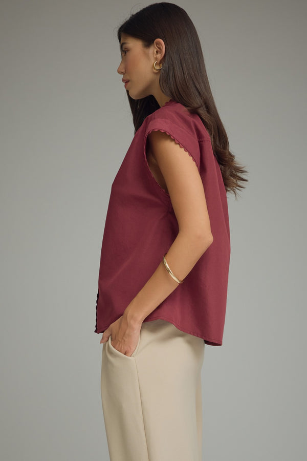 Solid Scallop Top- Wine