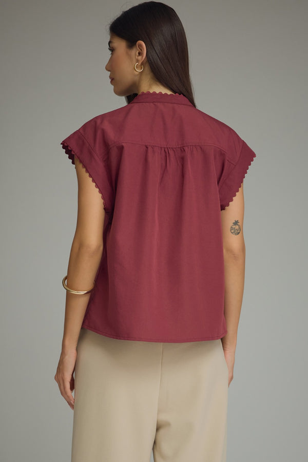Solid Scallop Top- Wine