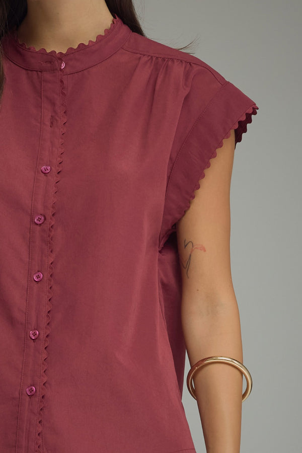 Solid Scallop Top- Wine