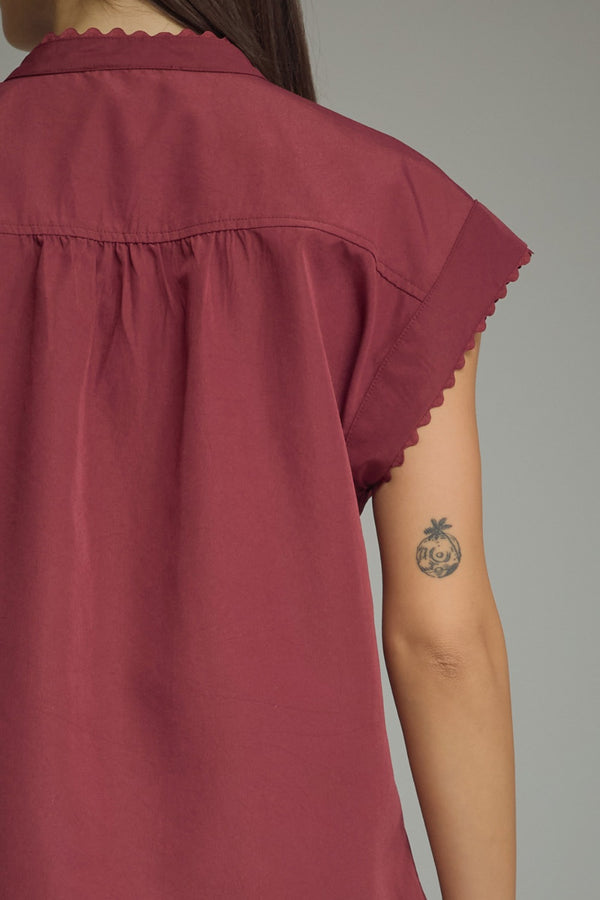 Solid Scallop Top- Wine