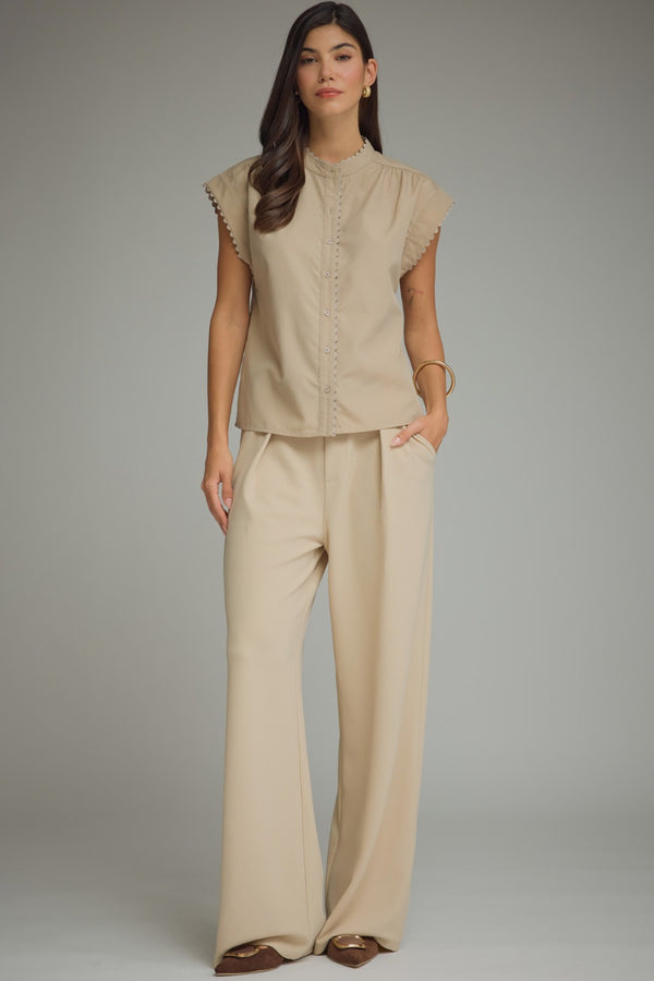 Solid Scallop Top- Sand