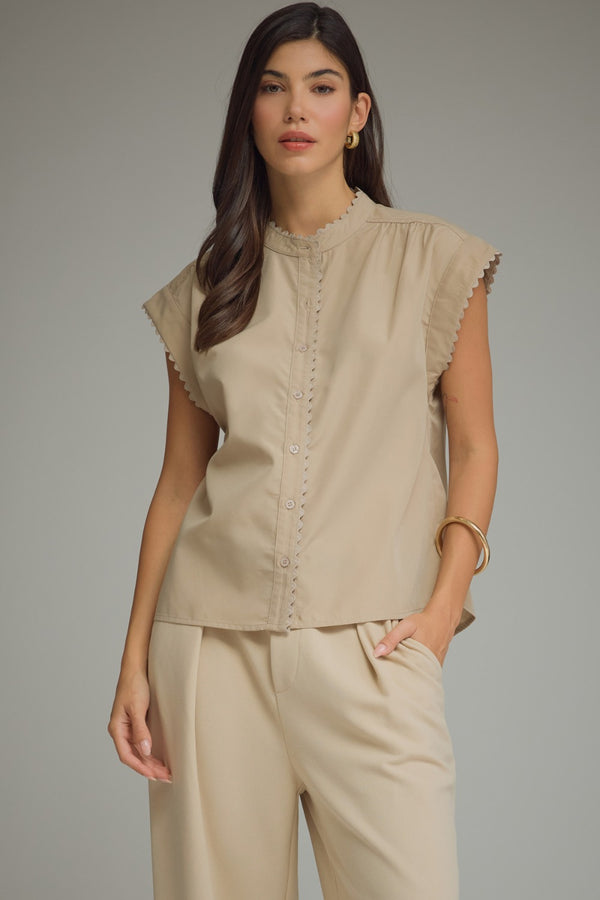 Solid Scallop Top- Sand